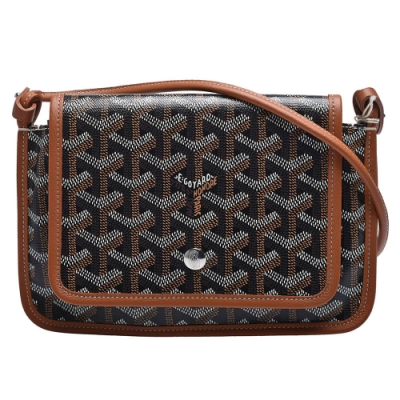 GOYARD Plumet系列防水帆布LOGO牛皮飾邊手拿/斜背包(棕)