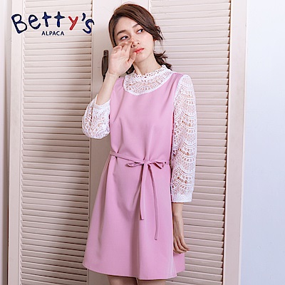 betty’s貝蒂思　公主領口袖身蕾絲簍空洋裝(淺粉)