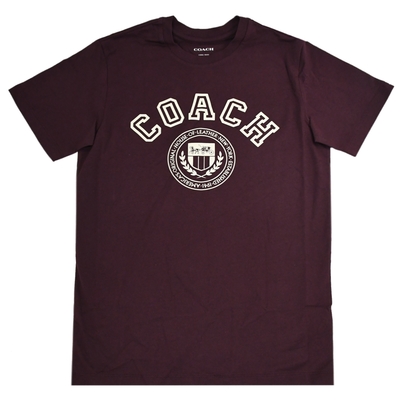 COACH 學院風燙印徽章LOGO棉質短T(酒紅)