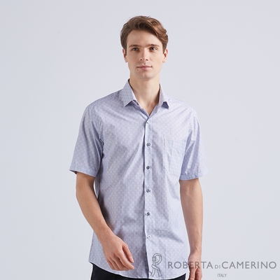 【ROBERTA諾貝達】 男裝 進口素材 修身版 與眾不同 紳士款短袖襯衫 灰藍