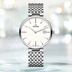 TITONI 梅花錶 纖薄系列 簡約機械腕錶 39mm / 82718S-606