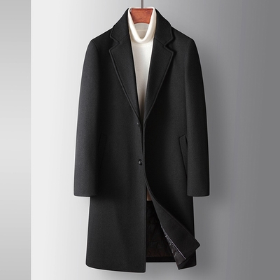 [巴黎精品]毛呢大衣長版外套-簡約純色羊毛商務男外套2色p1ac48