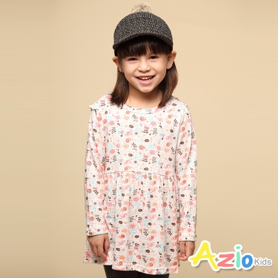 Azio Kids美國派 女童 洋裝 滿版小蝸牛花草印花棉質長袖洋裝(白)