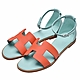 HERMES Santorini sandal系列經典H LOGO造型小牛皮露趾綁帶涼鞋(綠/橘色) product thumbnail 1
