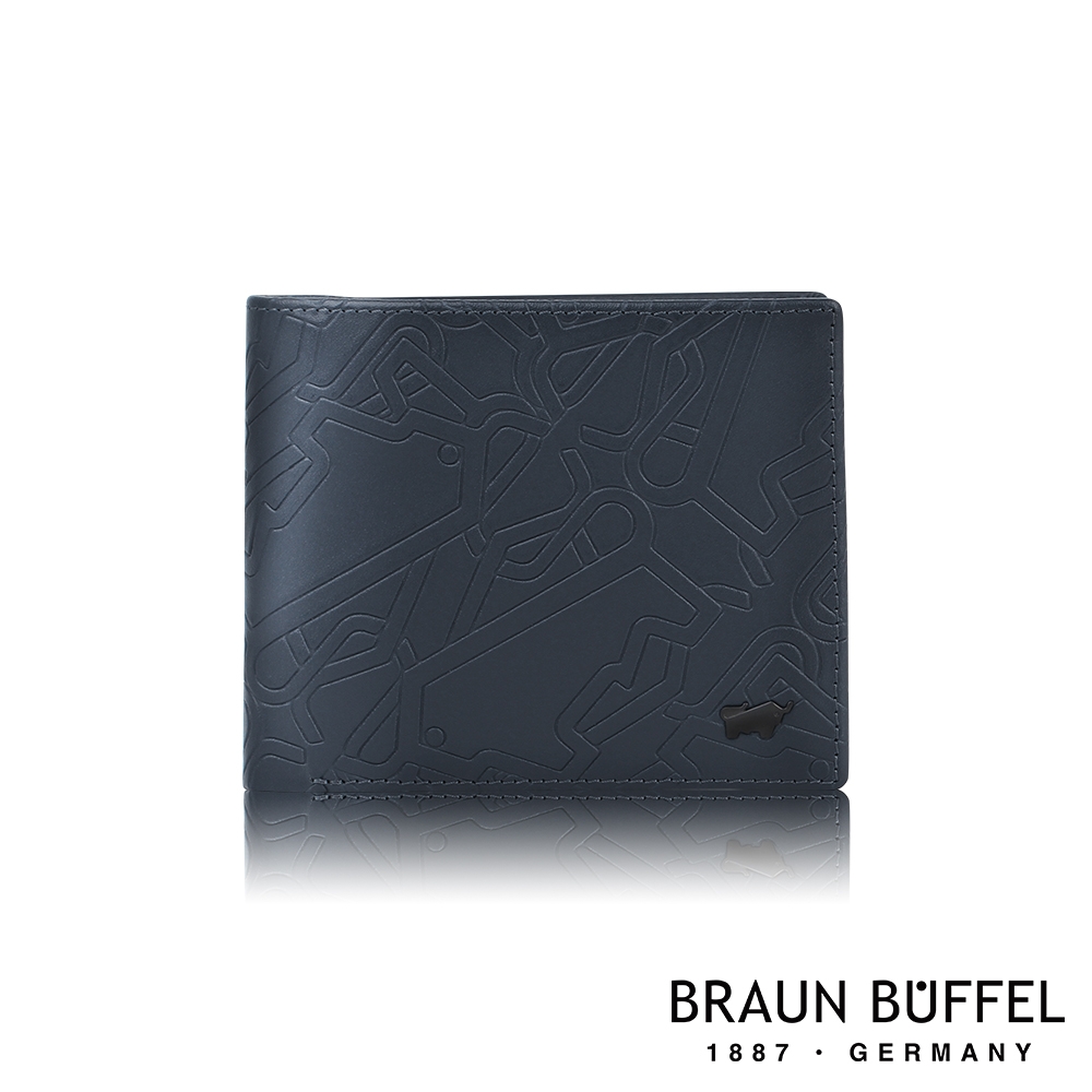 【BRAUN BUFFEL 德國小金牛】台灣總代理 尼爾-A 12卡中間翻透明窗短夾-藍色/BF377-317-NY