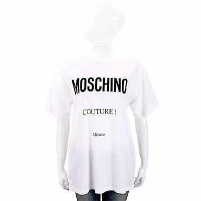 MOSCHINO 品牌LOGO印花白色棉質T恤(寬版)