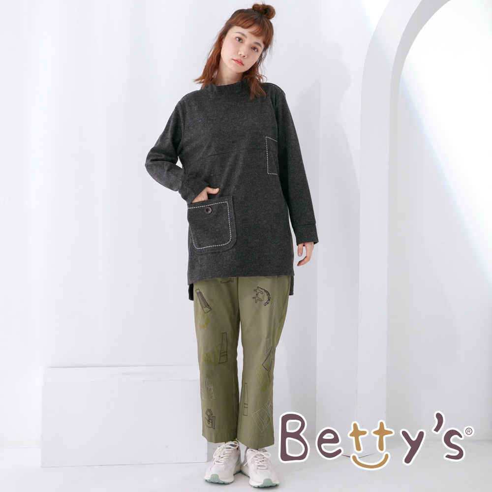 betty’s貝蒂思　幾何圖形線條大直筒褲(深卡其)
