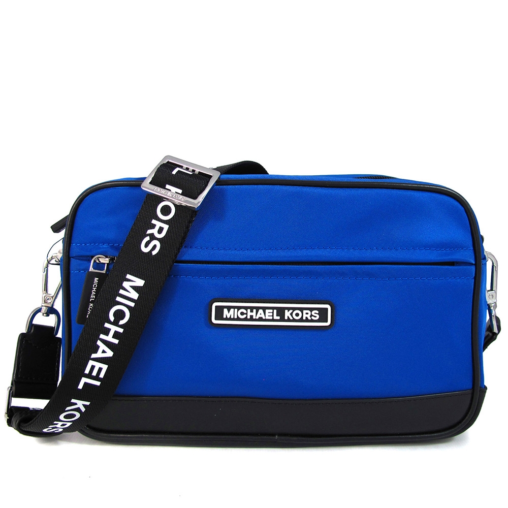 MICHAEL KORS Sport 動風防潑水輕量品牌Logo尼龍織紋寬帶相機斜背包(電光藍)
