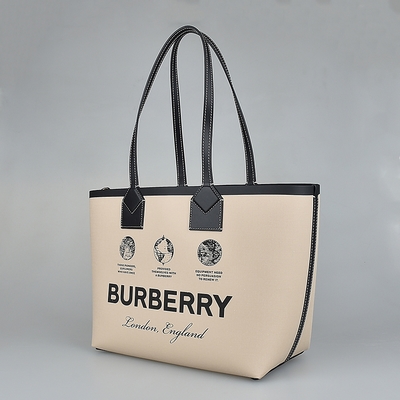 BURBERRY LONDON 字母LOGO圓形地球設計棉質滾邊小牛皮肩