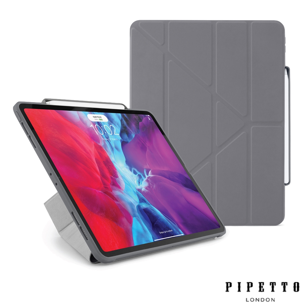 PIPETTO Origami Pencil iPad Air 10.9吋(2020/2022) 多角度多功能保護套(內建筆槽)-深灰色