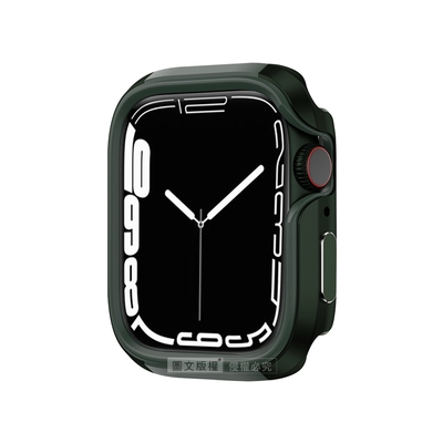 軍盾防撞 抗衝擊 Apple Watch Series 7 (41mm) 鋁合金雙料邊框保護殼(軍墨綠)