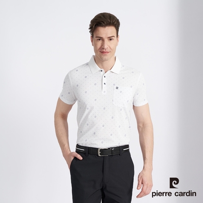 Pierre Cardin皮爾卡登 男款 棉質混紡印花短袖POLO衫-白色 (5227256-90)