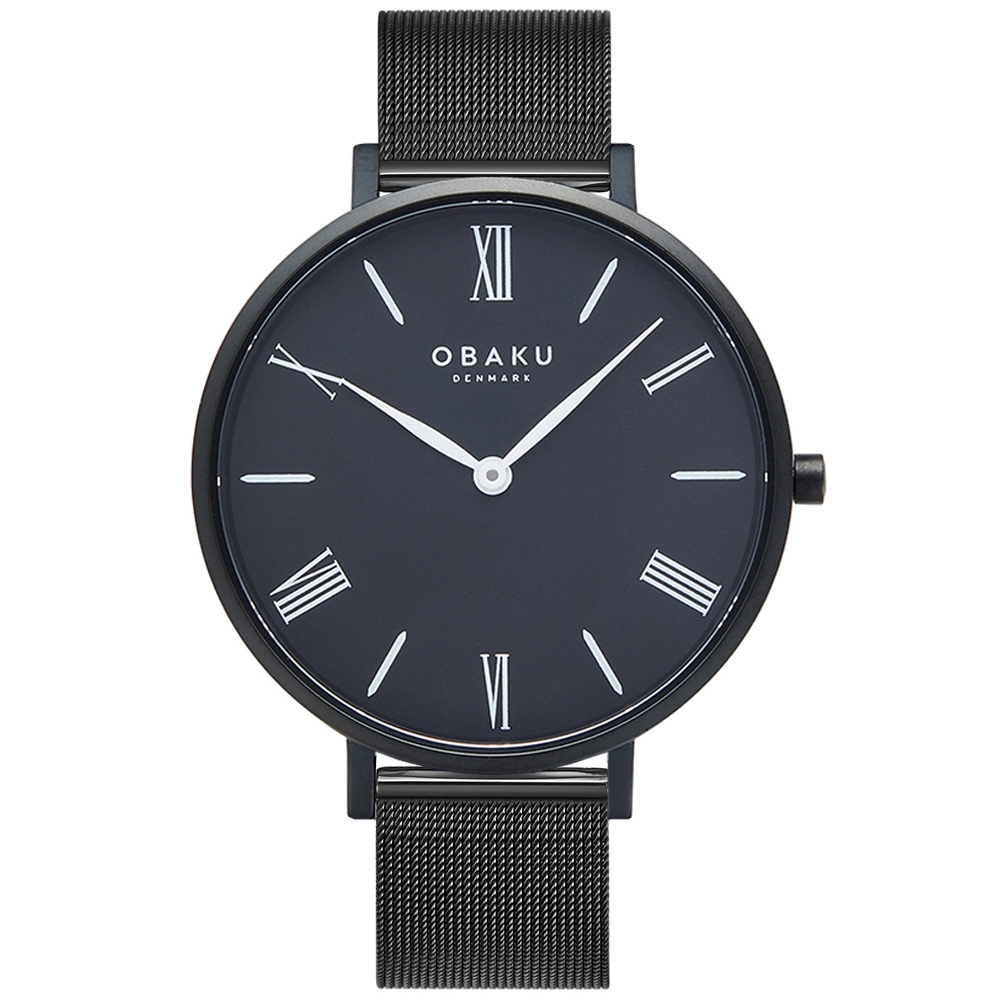 OBAKU 羅馬時刻淑女米蘭時尚腕錶-全黑-V283LXBBMB-34mm