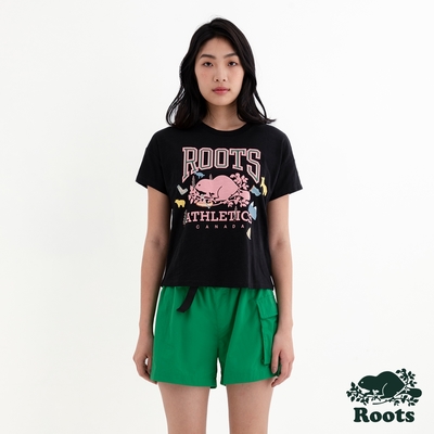 Roots 女裝- RBA ANIMAL BOXY短袖T恤-黑色
