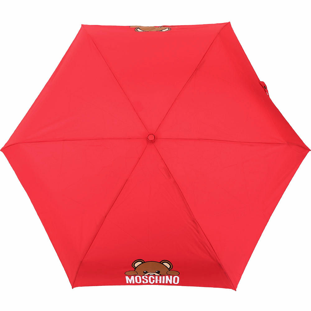 MOSCHINO Supermini 泰迪熊躲貓貓圖案摺疊晴雨傘(紅色)