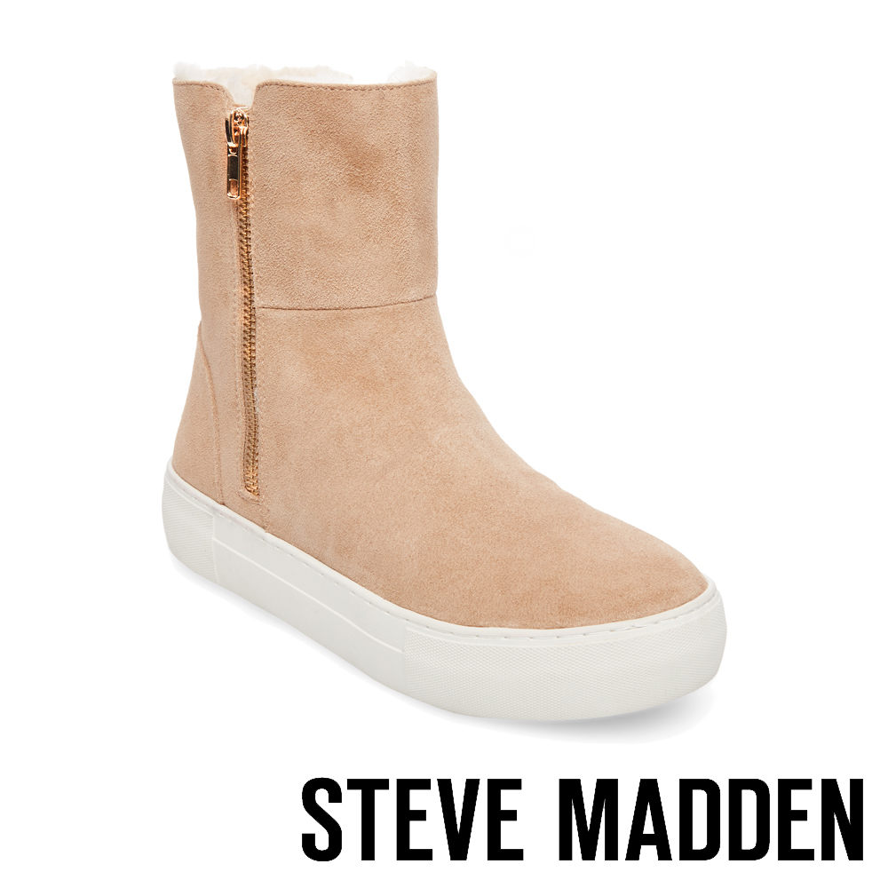 STEVE MADDEN-GARRSON毛絨厚底金拉鍊短靴-絨棕