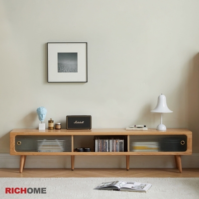 RICHOME 維沙玻璃實木電視櫃W180xD32xH41CM