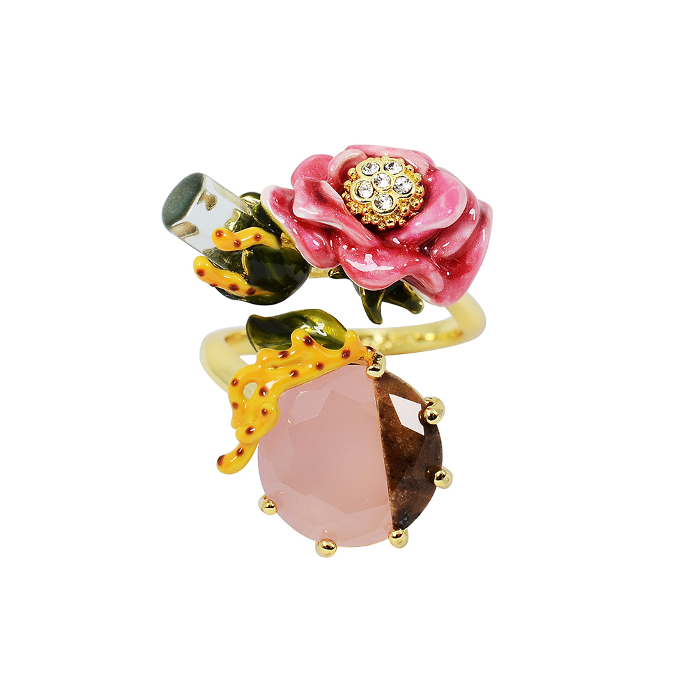 Les Nereides 花卉系列 鑲鑽花朵珊瑚寶石可調整戒指