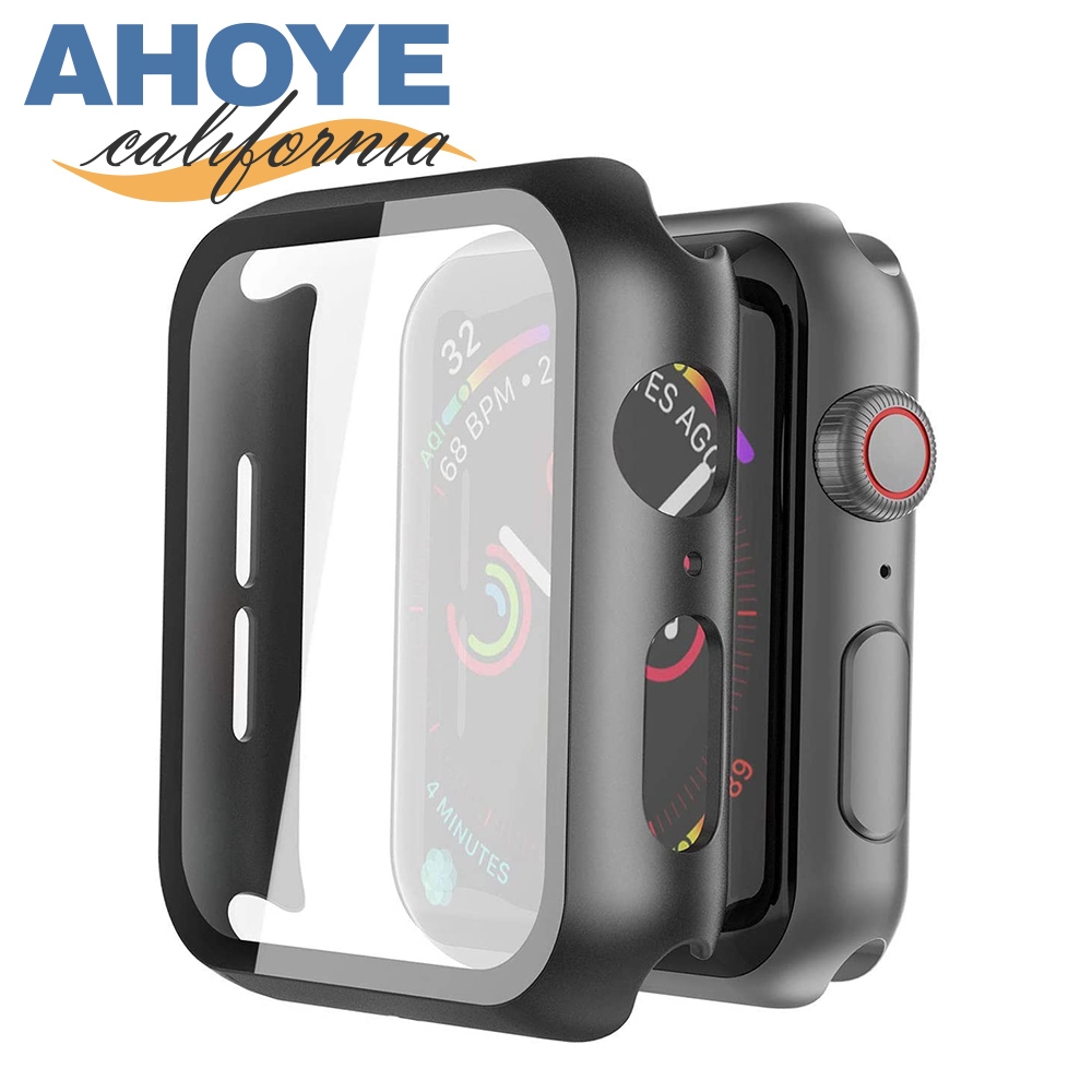 Ahoye Apple Watch 鋼化玻璃保護殼 (44mm-黑色) 蘋果手錶殼