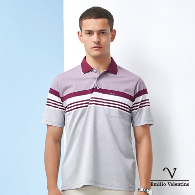 Emilio Valentino范倫鐵諾男裝義式品味橫紋POLO衫_暗紅/灰/白(15-1V5915)