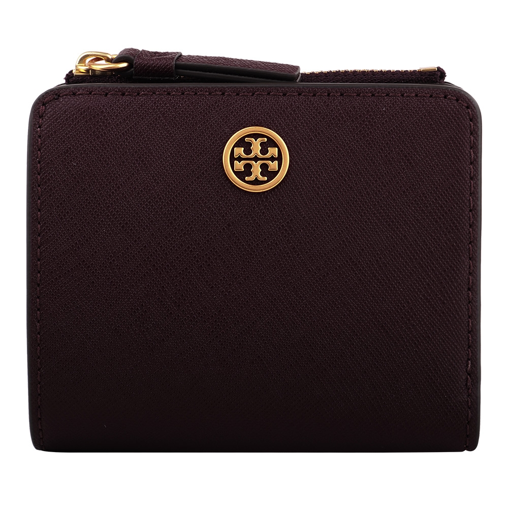 TORY BURCH -金屬圓標防刮暗釦拉鍊零錢袋短夾/桑紫色