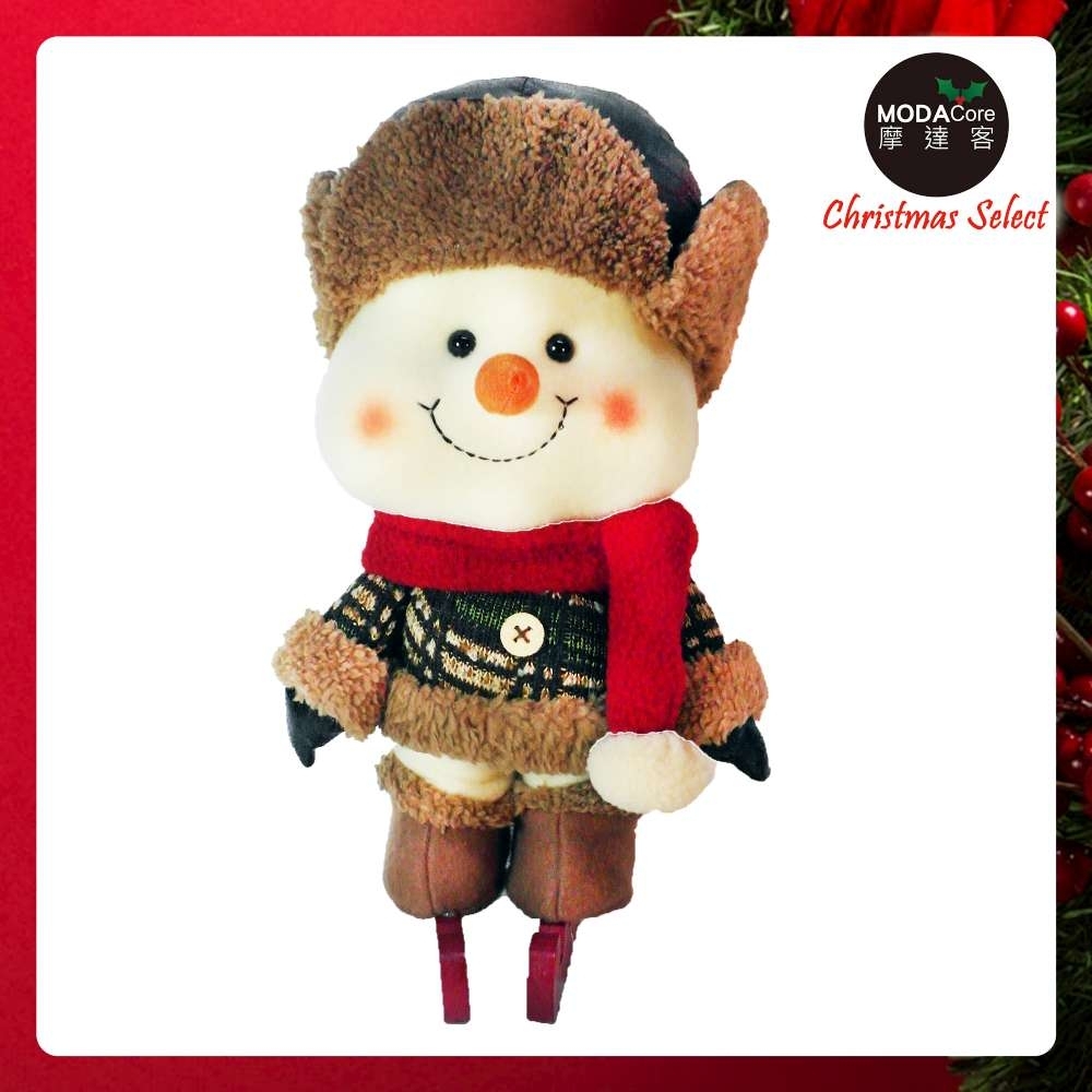 交換禮物-摩達客 聖誕大頭雪人玩偶擺飾(反摺毛邊帽款)