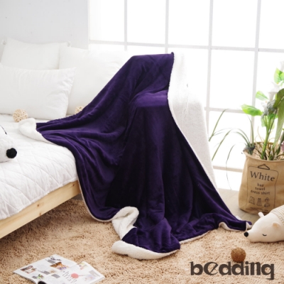 BEDDING-簡約無印風羊羔絨x法蘭絨雙層毯被-優雅紫