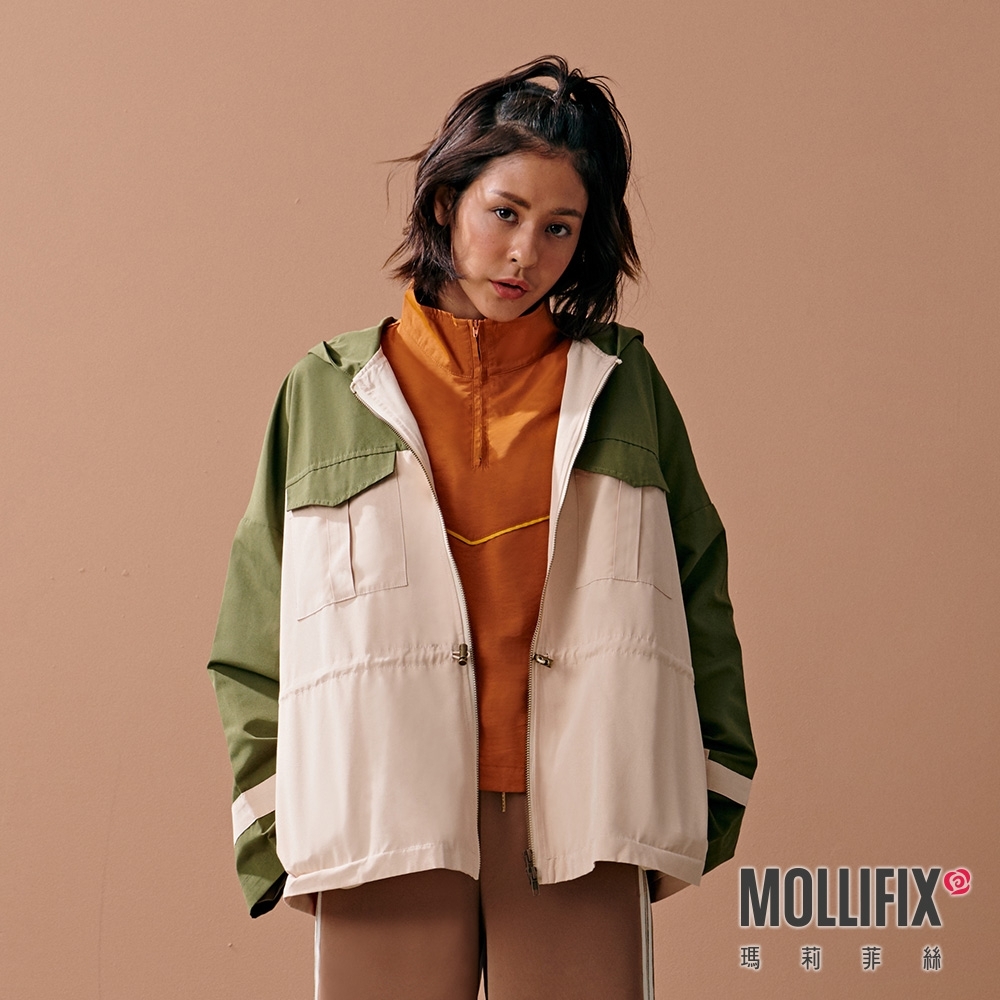 Mollifix 瑪莉菲絲 率性抽繩短風衣外套 (軍綠)