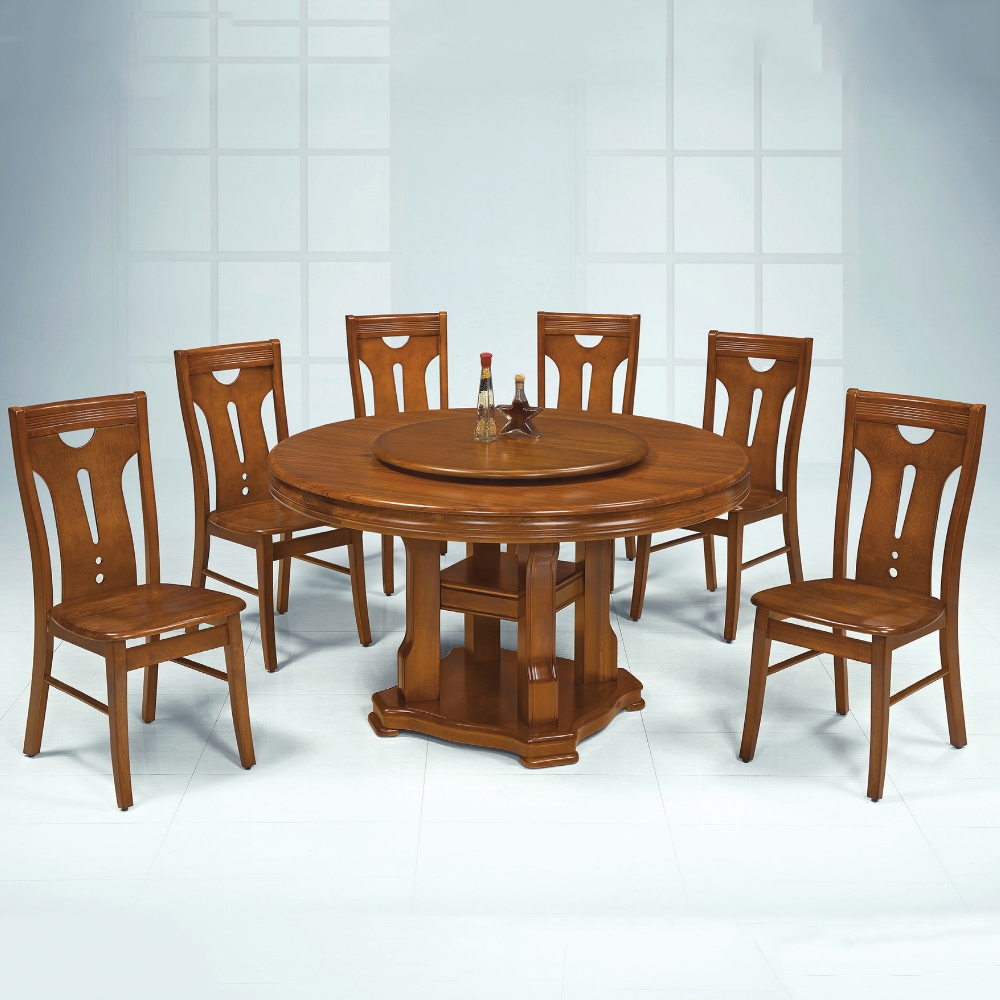 MUNA 3251型4.38尺實木圓餐桌(1桌6椅)(附轉盤) 133X78cm