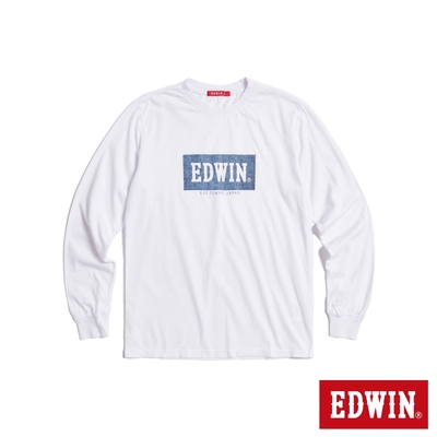 EDWIN 丹寧LOGO長袖T恤-男-白色