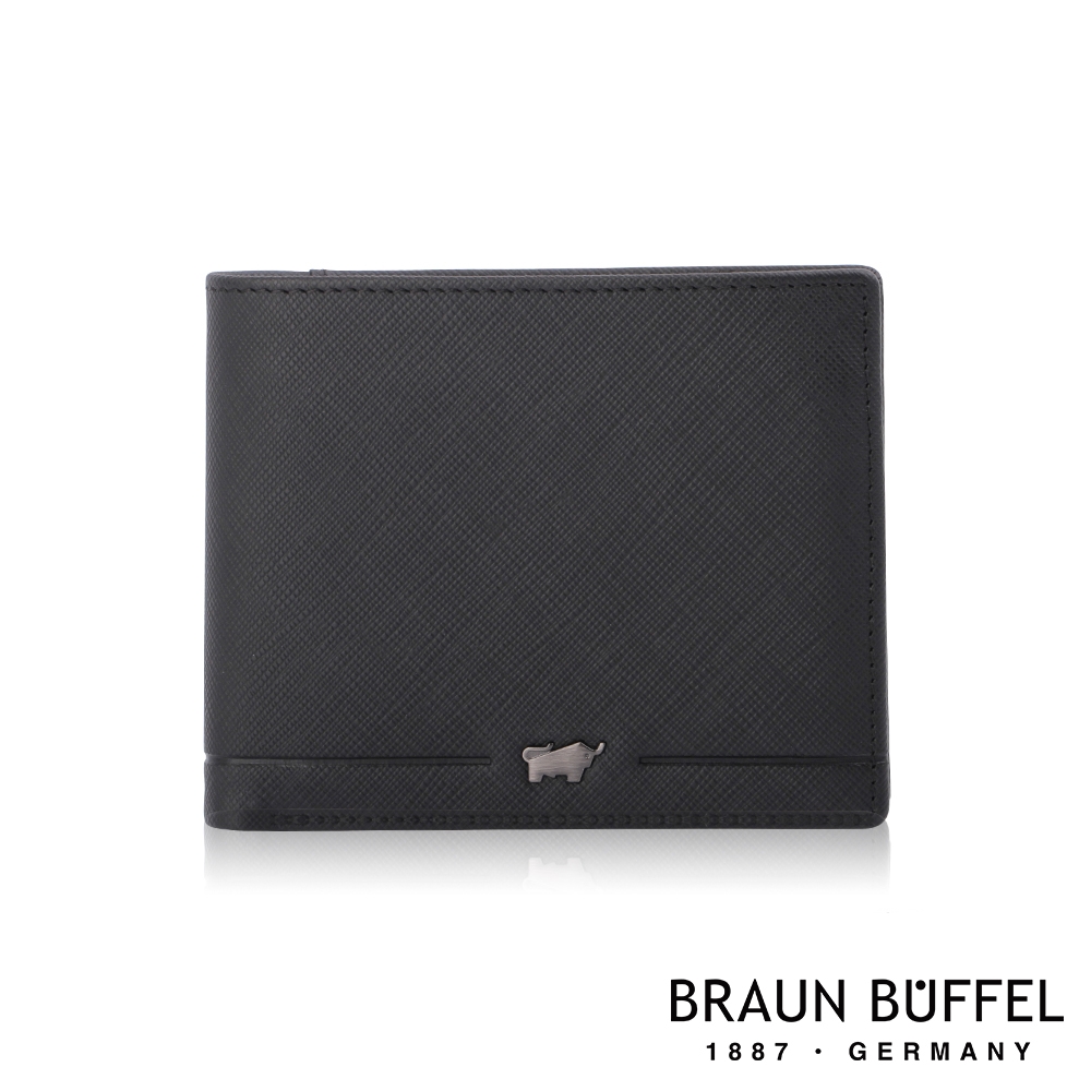 【BRAUN BUFFEL 德國小金牛】台灣總代理 格瑞克-II 4卡零錢袋皮夾-黑色/BF387-315-BK