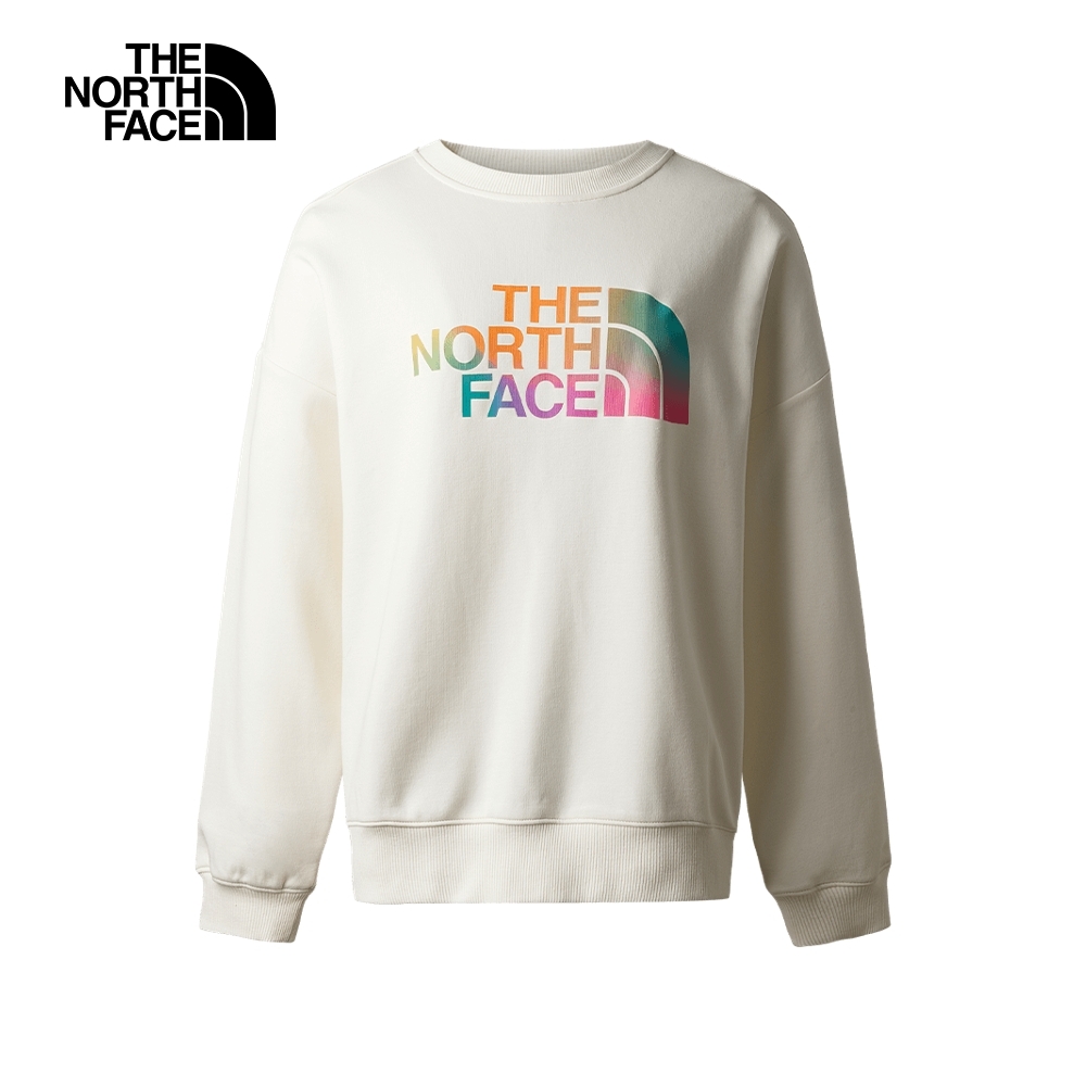 【The North Face 官方旗艦】北面女款米白色彩虹品牌LOGO休閒大學T｜86QDN3N