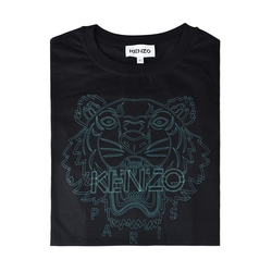 KENZO標籤LOGO大虎頭刺繡設計純棉圓領短袖T恤(男款/黑)