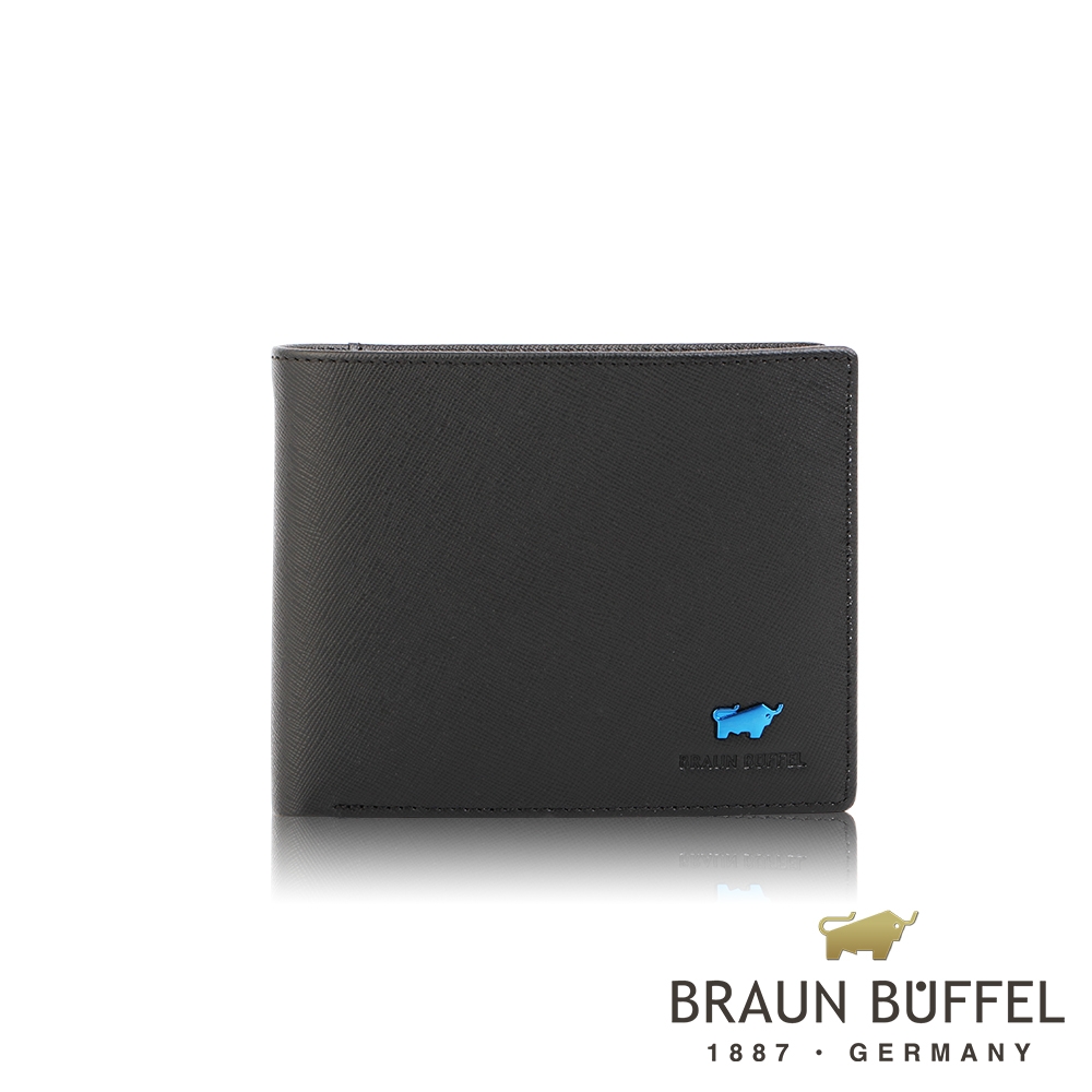 【BRAUN BUFFEL 德國小金牛】台灣總代理 艾康 14卡中間翻透明窗短夾-黑色/BF366-317-BK