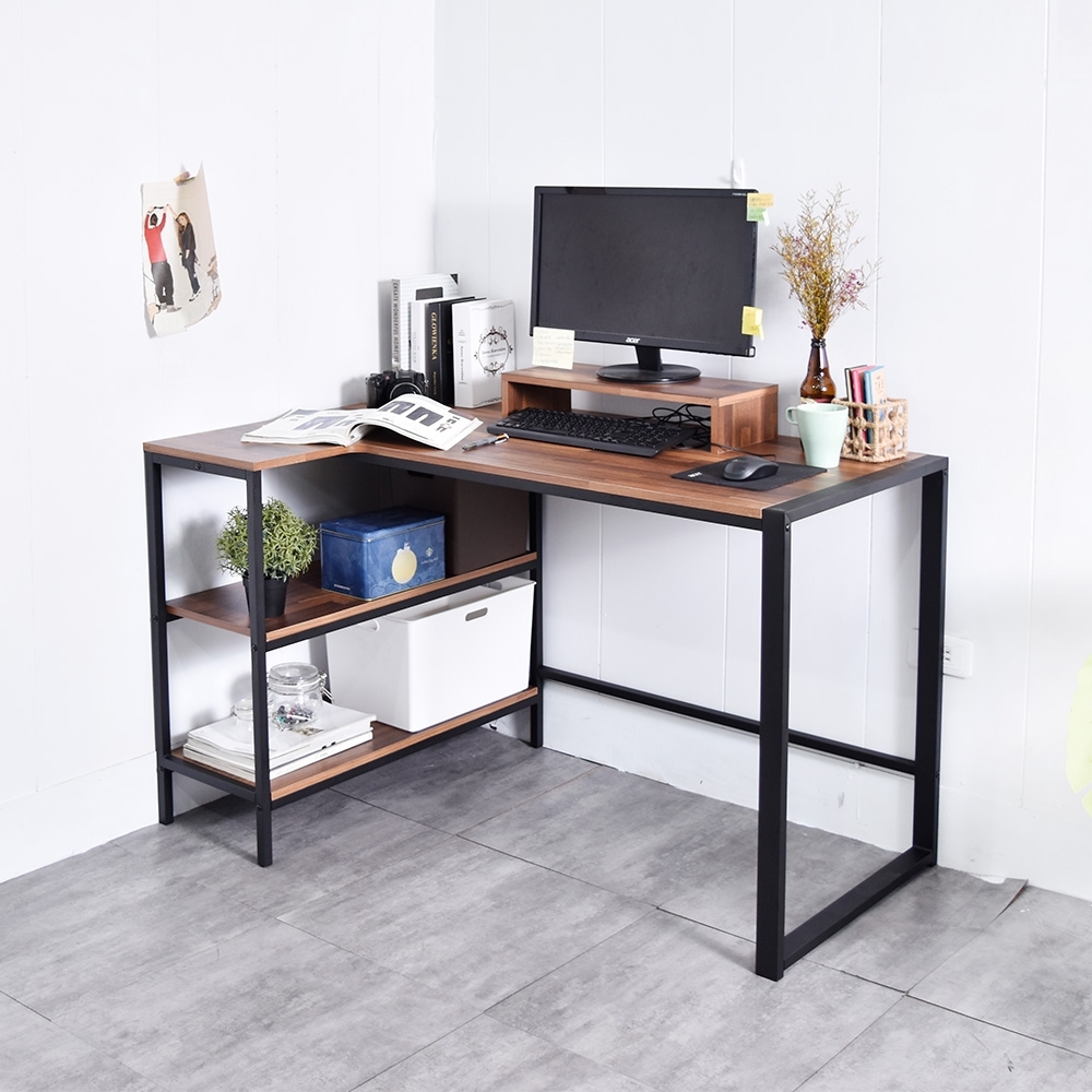 凱堡 木紋風L型工作桌送螢幕架 書桌/電腦桌/辦公桌