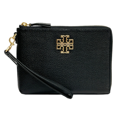 tory burch 金字logo素面牛皮大零錢/手拿包(大款-黑)