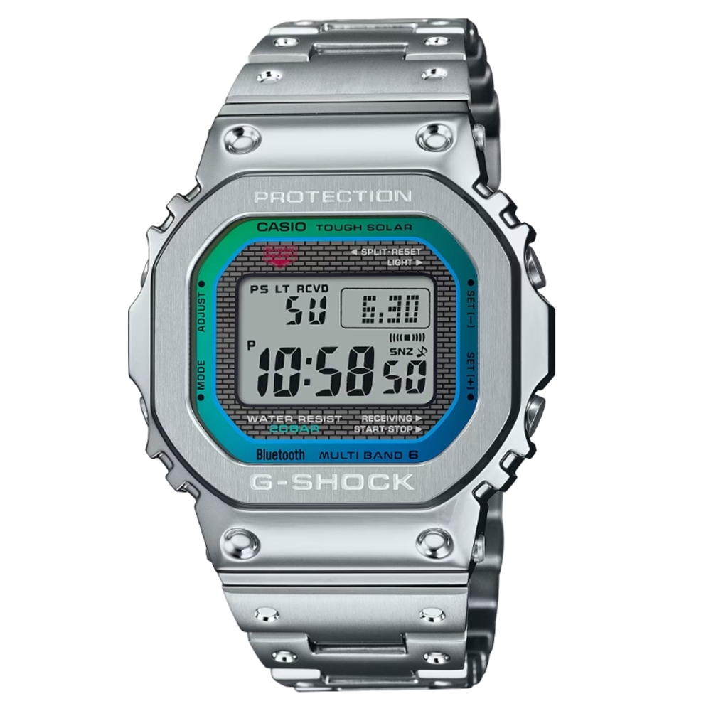 CASIO 卡西歐 G-SHOCK 電波 藍牙 太陽能電力 絢彩時刻 全金屬 百搭銀 經典系列 GMW-B5000PC-1_43.2mm