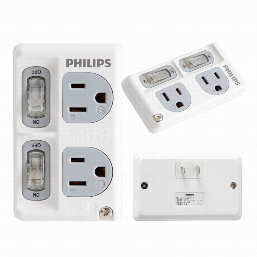 PHILIPS 2開2插電腦壁插 SPB1421W (兩入裝)