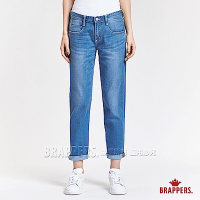 BRAPPERS 女款 Boy friend 系列-女用中低腰彈性八分反摺褲-藍