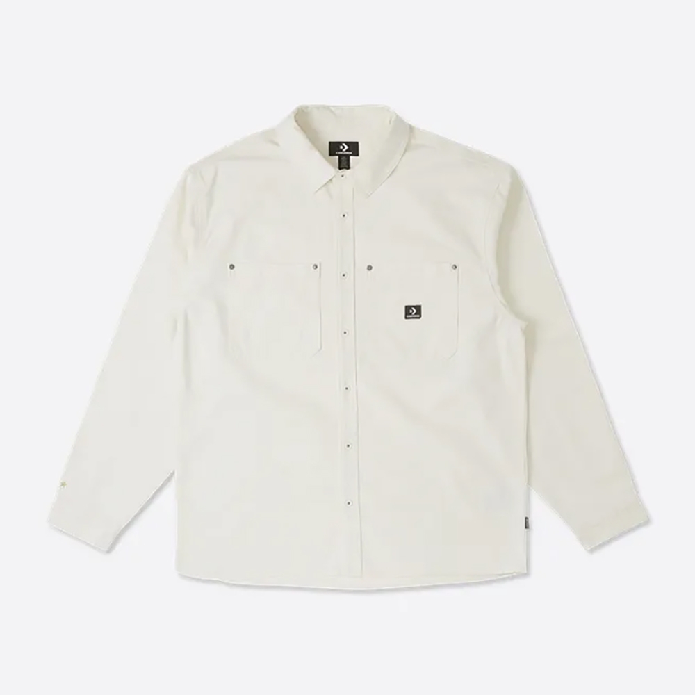 CONVERSE ONE STAR WOVEN SHIRT 長袖襯衫 襯衫外套 男 奶白色-10026908-A01