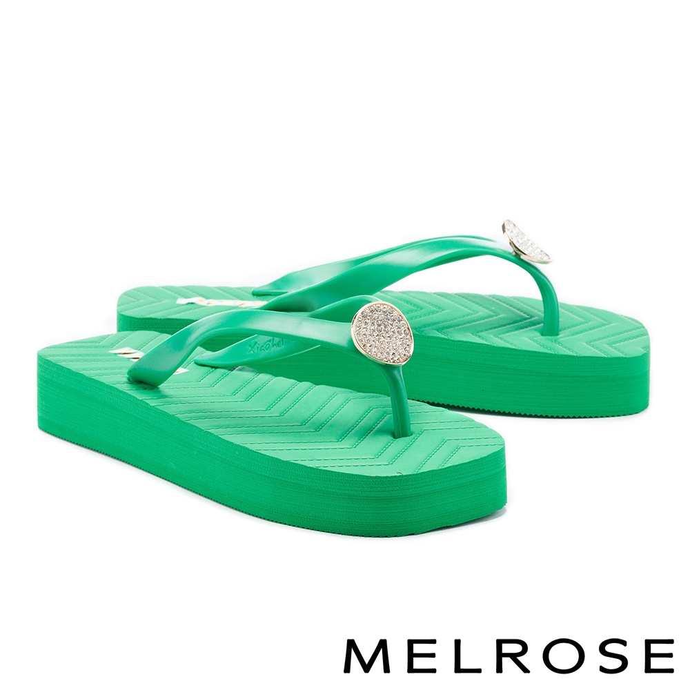 拖鞋 MELROSE 時髦百搭鑽釦造型厚底夾腳拖鞋－綠