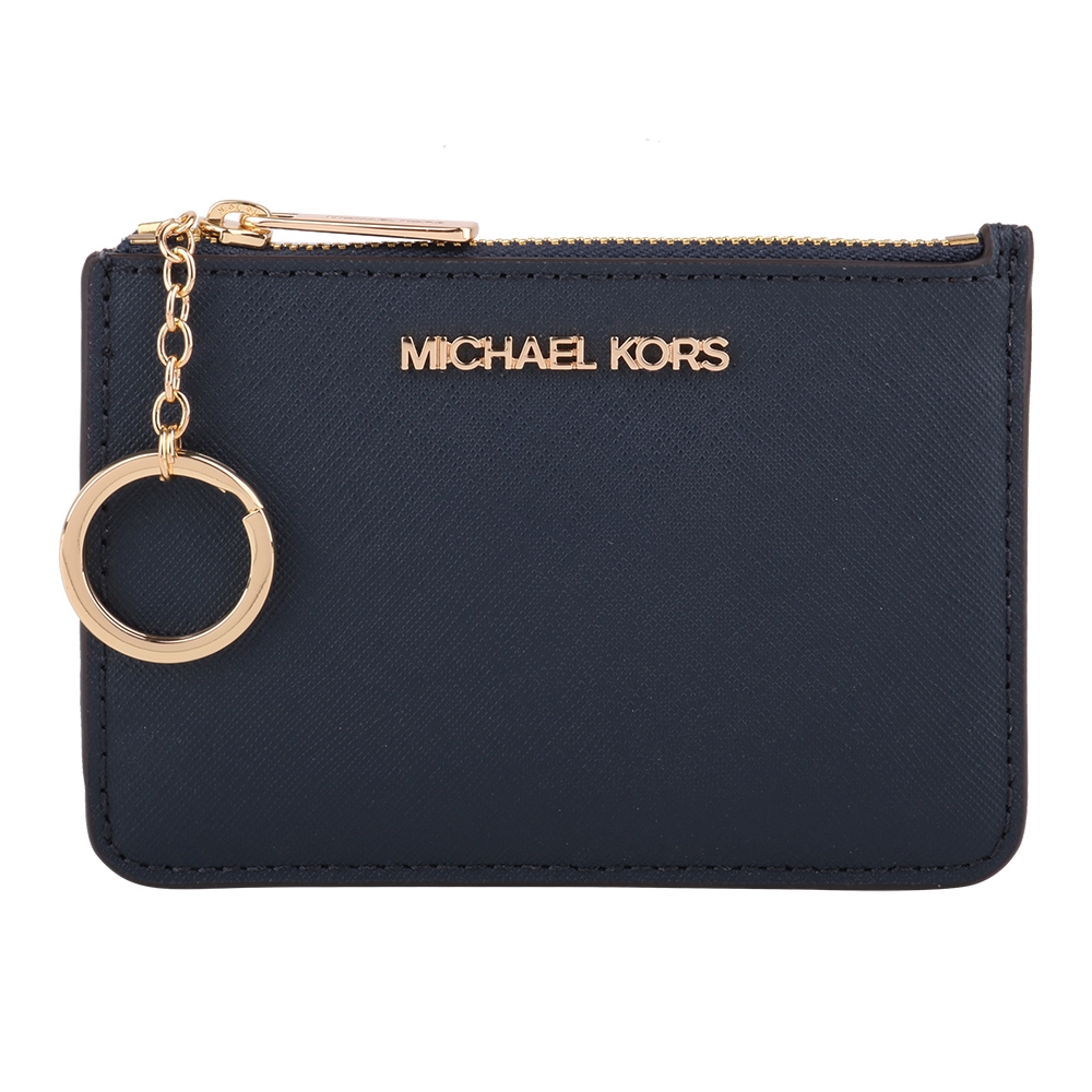 MICHAEL KORS 金字防刮方型拉鍊鑰匙圈零錢包(海軍藍)