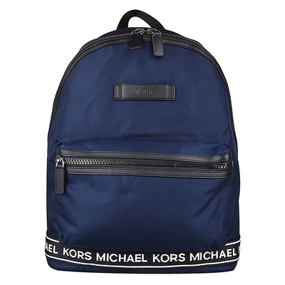 MK MICHAEL KORS KENT銀字LOGO字母織帶設計尼龍拉鍊後背包(藍)