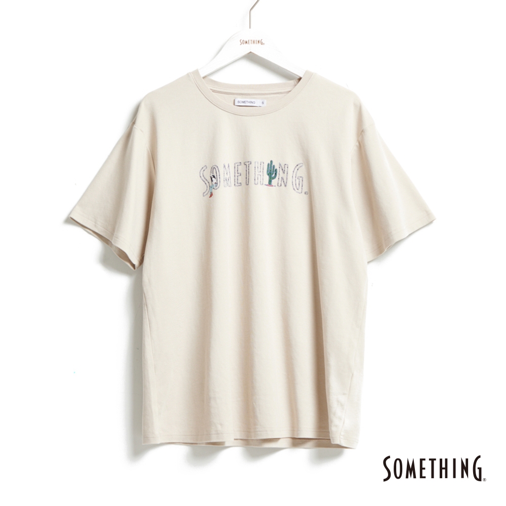 SOMETHING 牛仔LOGO短袖T恤-女-淺卡其