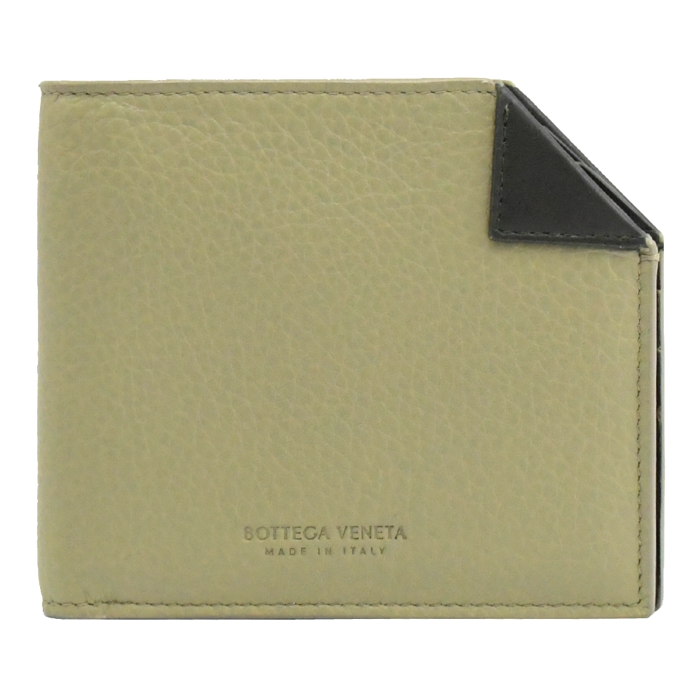 BOTTEGA VENETA 折角造型小牛皮對開六卡短夾(淺綠/墨綠)