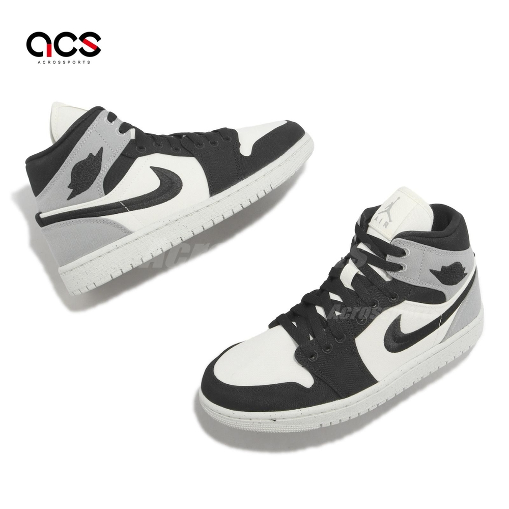 Nike 休閒鞋Wmns Air Jordan 1 Mid SE 白灰黑女鞋男鞋AJ1 帆布喬丹