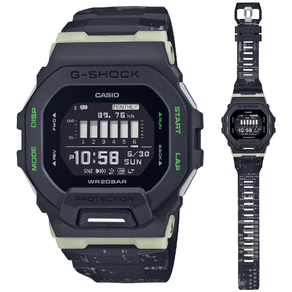 CASIO卡西歐G-SHOCK G-SQUAD城市夜跑智慧藍芽體能訓練紀錄運動錶-黑綠