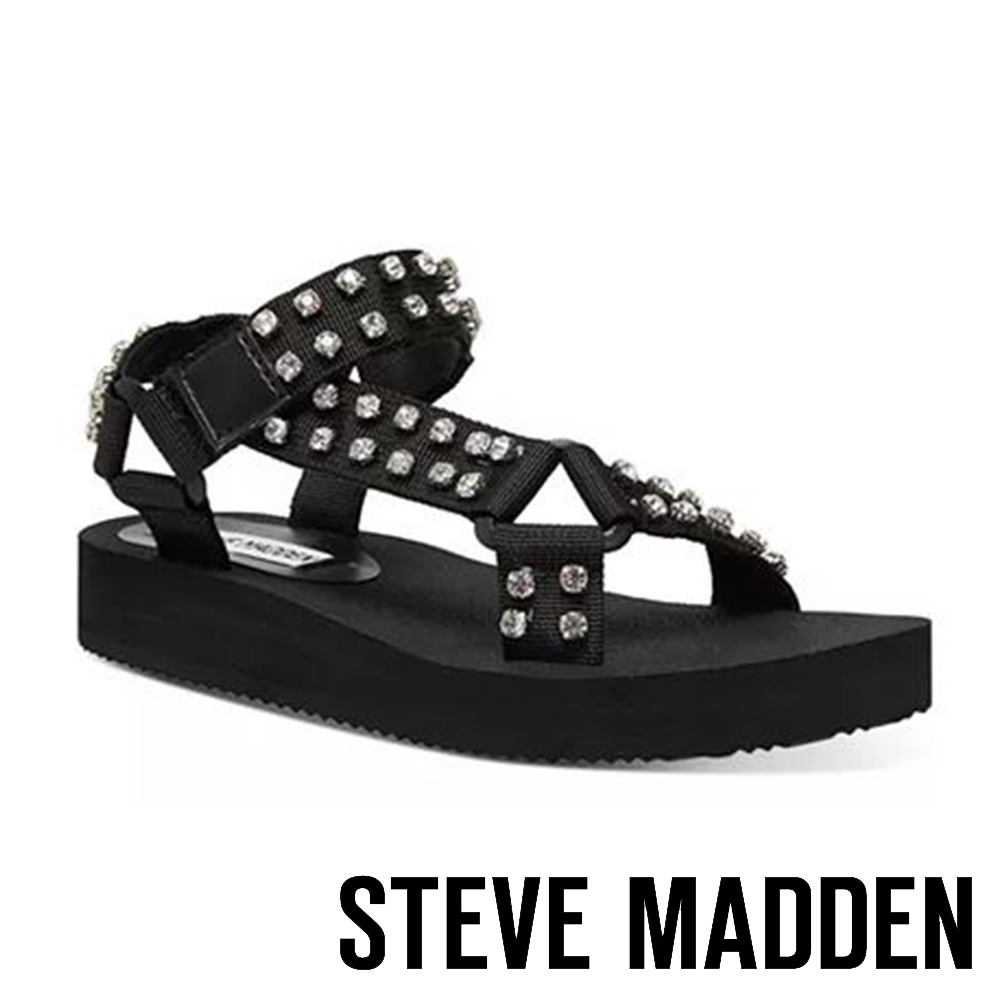 STEVE MADDEN-HENLEY-R-個性潮流風 寬帶鉚釘厚底休閒涼鞋-黑色