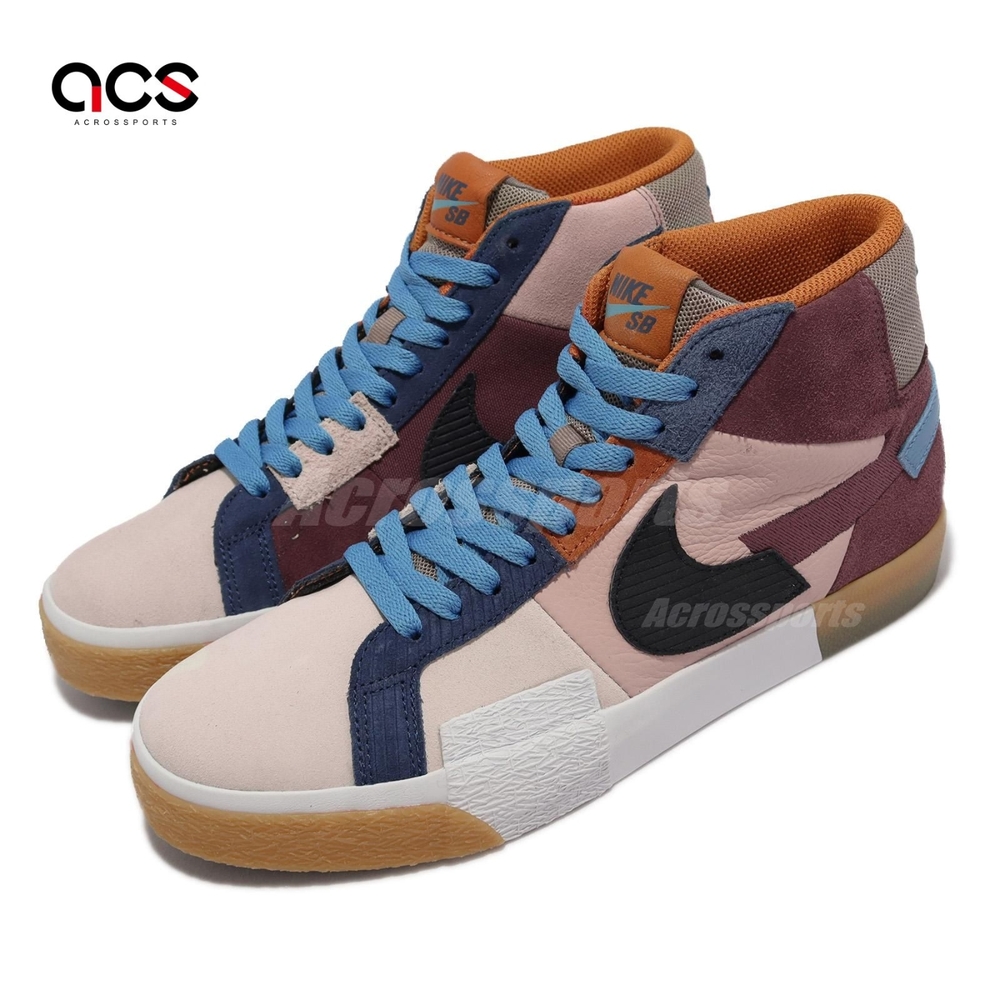 Nike 滑板鞋SB Zoom Blazer Mid PRM 男女鞋棕粉橘藍高筒馬賽克斷勾