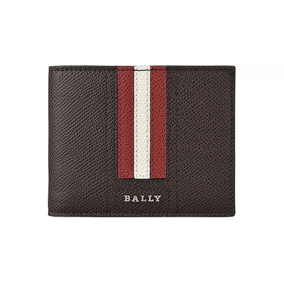 BALLY TEVYE銀字LOGO牛皮紅白條紋6卡短夾(咖啡)